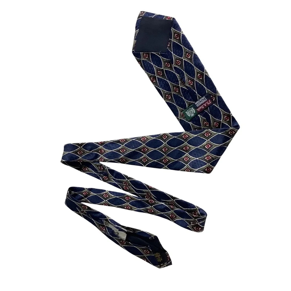 Jos. A. Bank Premier Collection Silk Tie Navy Blue Geometric Diamond Pattern